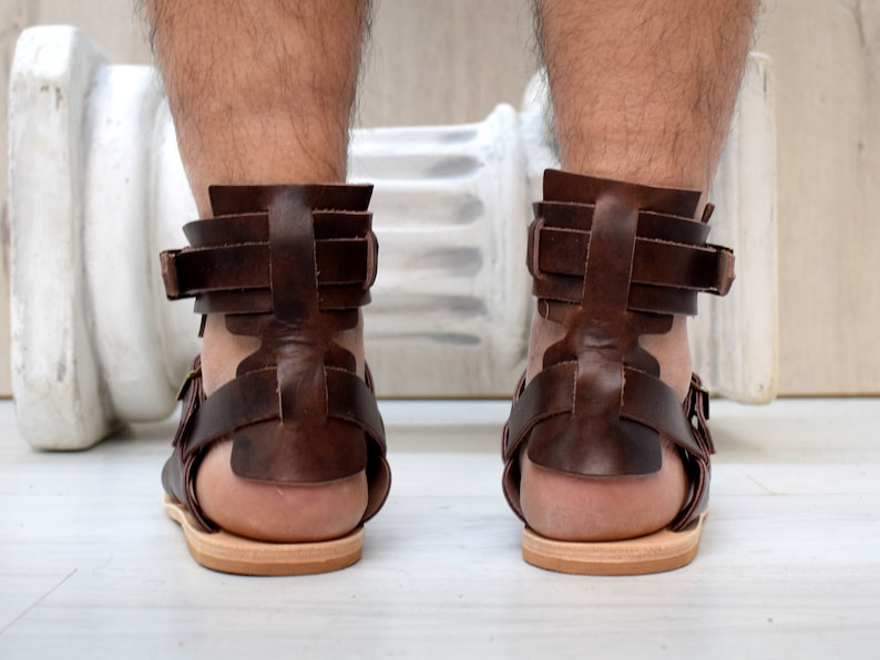 Brown Men sandals with High Quality Genuine Leather and Free expedited shipping. image 5