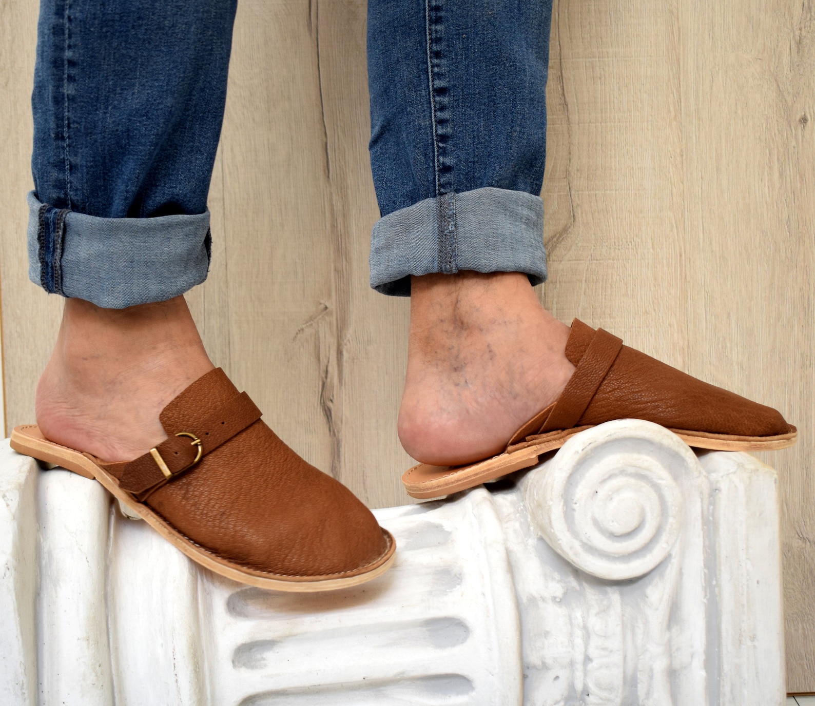 mens leather mules
