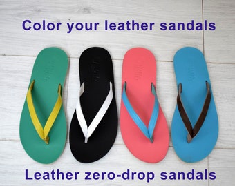 Women's earthing Flip Flops Sandals in Leather with Your Choice of Colors on string and Sole
