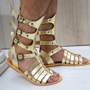 Cosplay clothing, Εmperor Gladiator gold roman sandals, Movie and Theater gladiator sandals,