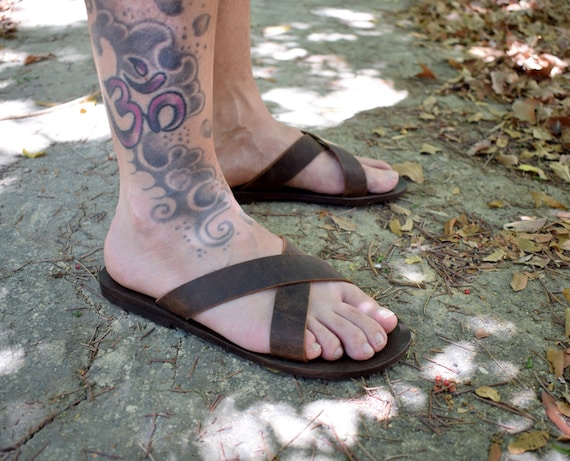 Slides Greek Leather sandals Men Brown Color Gift For him | Etsy