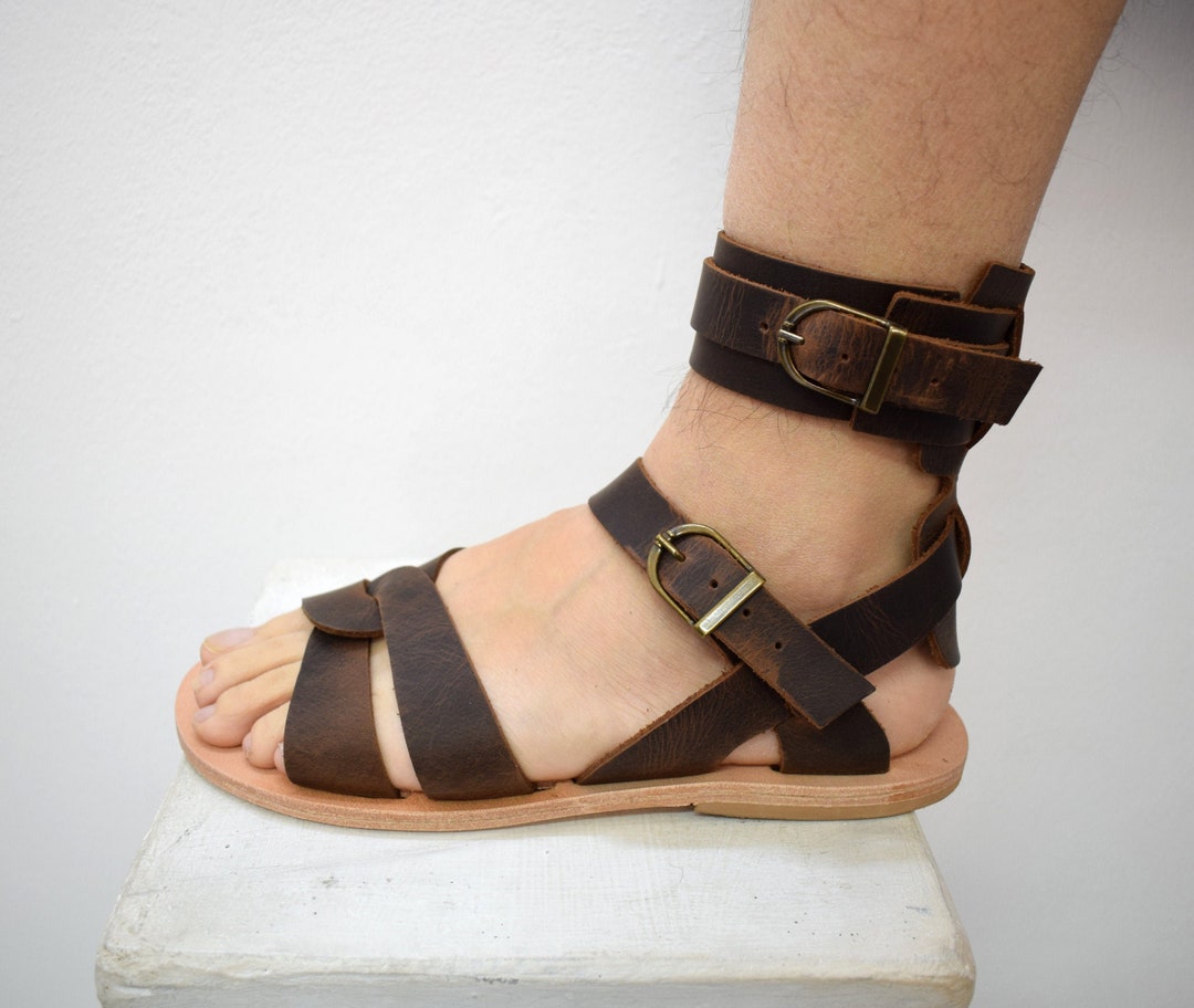 Sandalias de piel con armadura romana, sandalias para hombre con
