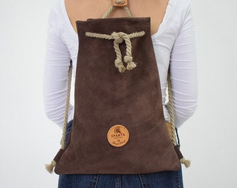 Brown Leather Backpack – Minimal Handmade Student Travel Bag