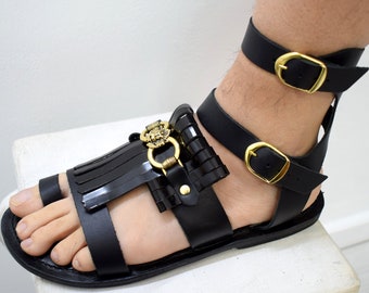 Emperor Gladiator roman men sandals, Greek theatrical medieval costume sandals, Halloween Armor Male spartacus, fantasy cosplay clothing