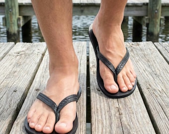 Men's Earthing Barefoot Flip Flops Leather Sandals