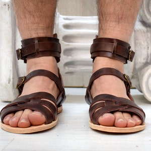 Brown Men sandals with High Quality Genuine Leather and Free expedited shipping. image 2