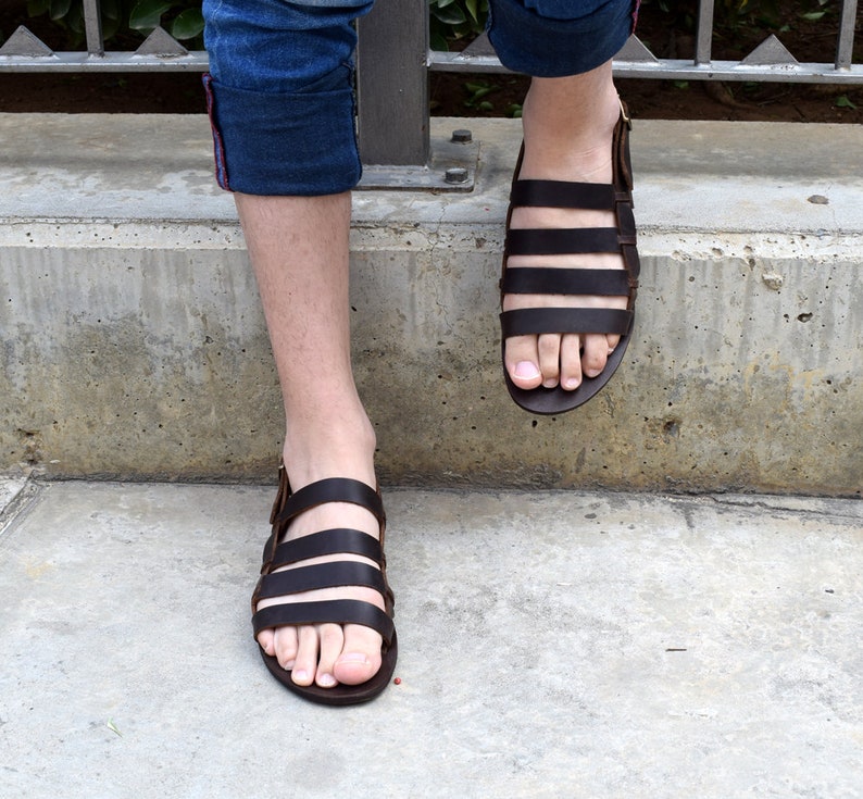 Leather Sandals Men/ Slide Leather Sandals/ Slide Men Sandals/ - Etsy