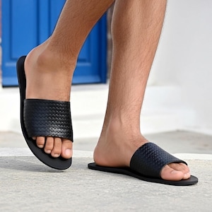 Men’s Grounding Leather Sandals – Handmade Zero Drop Barefoot Slides | Greek Leather Summer Sandals for Comfort & Balance