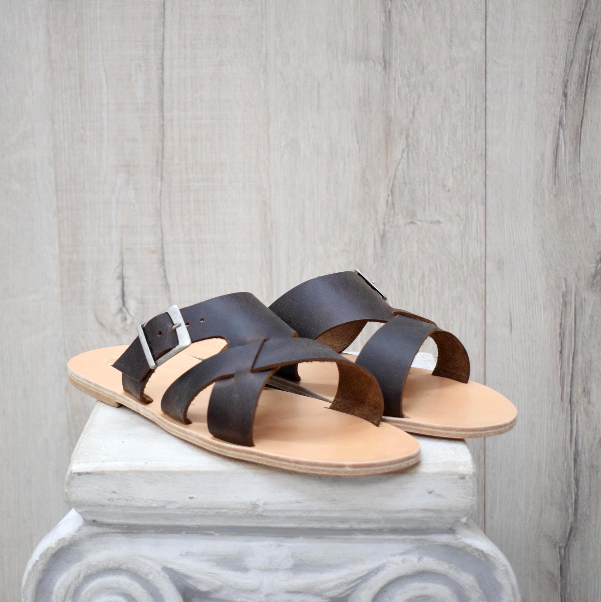 Mens Leather Cross Sandals - Etsy