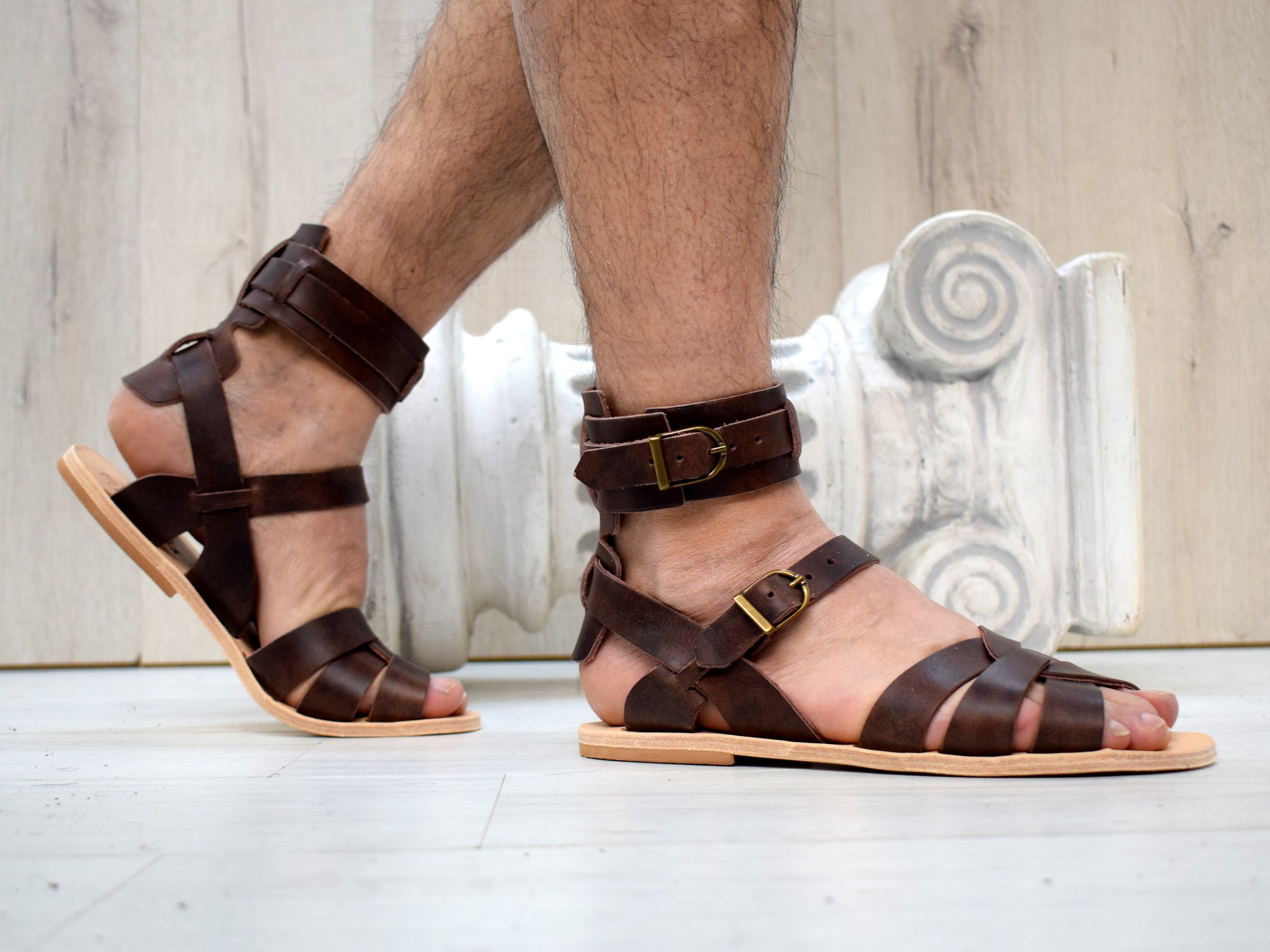 Leather sandals men/ Slide leather sandals/ Slide men sandals/ Men lea –  Sparta Novelty