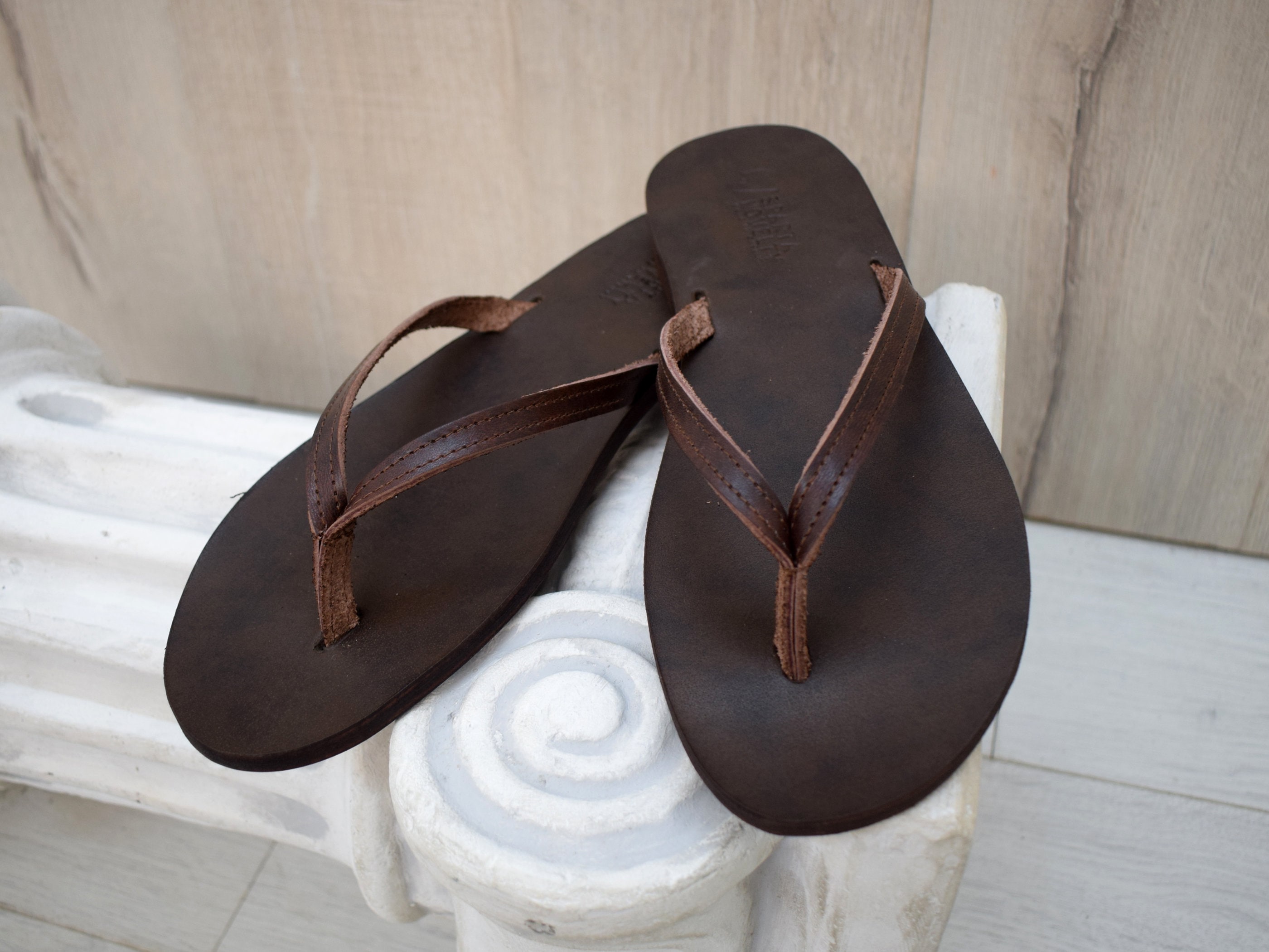 Flip flops Women's Leather sandals, Handmade in brown Color with or without heel