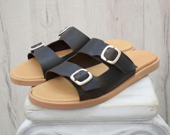 Men’s Greek Leather Sandals – Handmade Summer Slides with Double Buckle | Perfect for Travel & Beach
