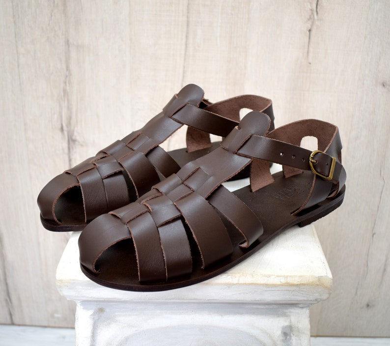 Closed Toe Men Fisherman Sandals Handmade Greek Leather - Etsy