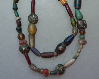 Melon Shaped Ethnic Beads FREE SHIPPING Himalaya Jewelry Heavy Folk Necklace with Handmade Used Blue Grooved Glass Beads from Nepal