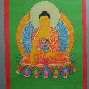 Tibetan Thangka Painting with Buddha Shakyamuni, Buddhist Painting on Cotton Tibet, Ceremonial Meditation Himalayan Art, FREE SHIPPING image 1