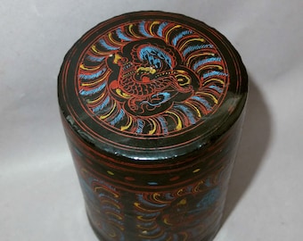 Old Lacquer Box with Peacock Decoration from Burma, Burmese Pan Yun Art, Burmese Lacquerware Art, FREE SHIPPING