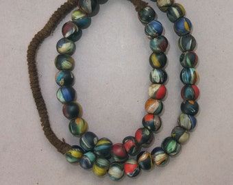 Hebra de collar con cuentas de vidrio Millefiori redondas usadas antiguas de Nepal, joyería popular Región del Himalaya, ENVÍO GRATIS
