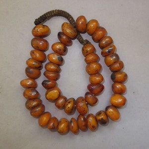 Necklace with Handmade Round Natural Resin Beads from Nepal, Plants Secrete Resin, Yellow to Brown Colored, FREE Shipping
