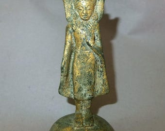 Old Gilded Metal Buddha Statue from Burma, Burmese Buddhist Art, Religious Art