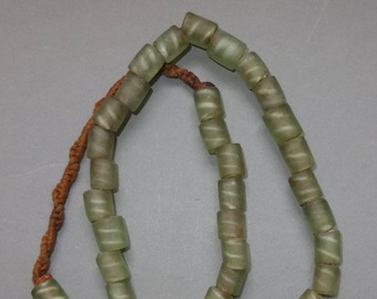 Ethnic Necklace, Handmade Light Green Striped Glass Beads, Nepal