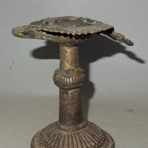 Antique Ritual Hindu Bronze Oillamp with Geometric Motifs from Nepal, Hinduist Offering Ceremony Temple Lamp Statue, FREE SHIPPING