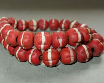 Melon Shaped Ethnic Beads FREE SHIPPING Himalaya Jewelry Heavy Folk Necklace with Handmade Used Blue Grooved Glass Beads from Nepal