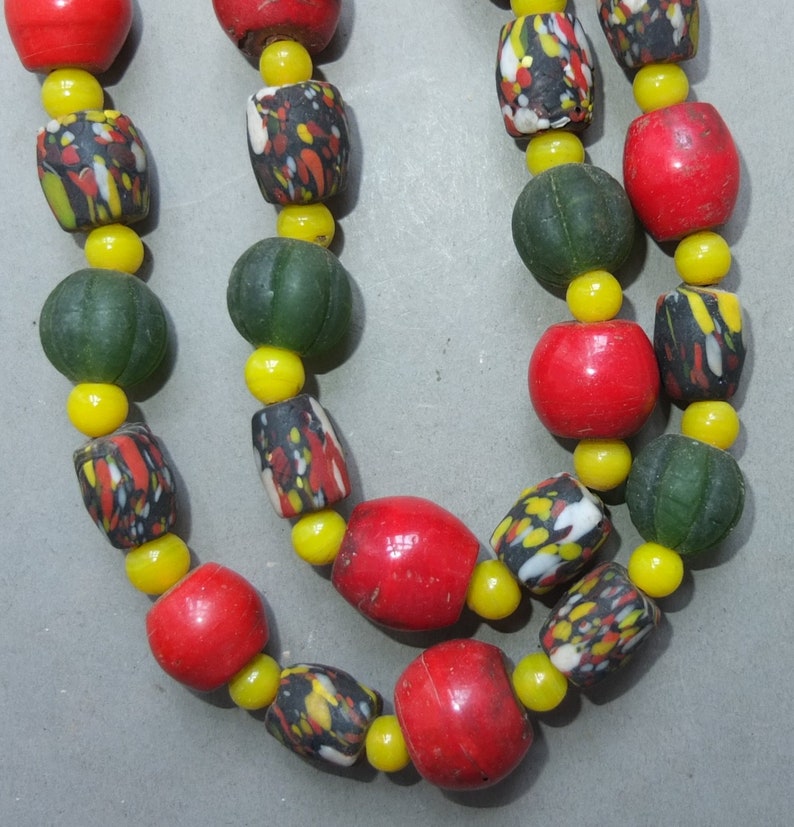 FREE SHIPPING Jewelry Handmade Multicolored Beads Necklace with Round and Cylindric Different Glass Beads from Nepal