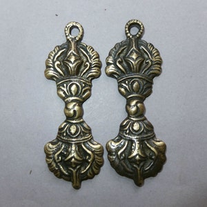 Two Buddhist Brass Amulets Pendants with Dorje from Nepal, Folk Tibetan Jewelry, Tribal Art, FREE SHIPPING