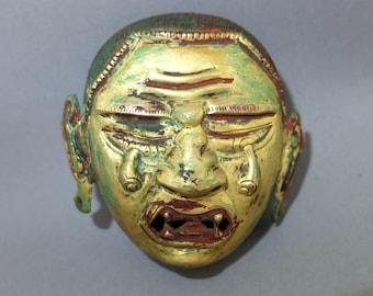 Old Tibetan Buddhist Gilt Copper Ritual Garland Head, Tibetan Lama Monestry Art