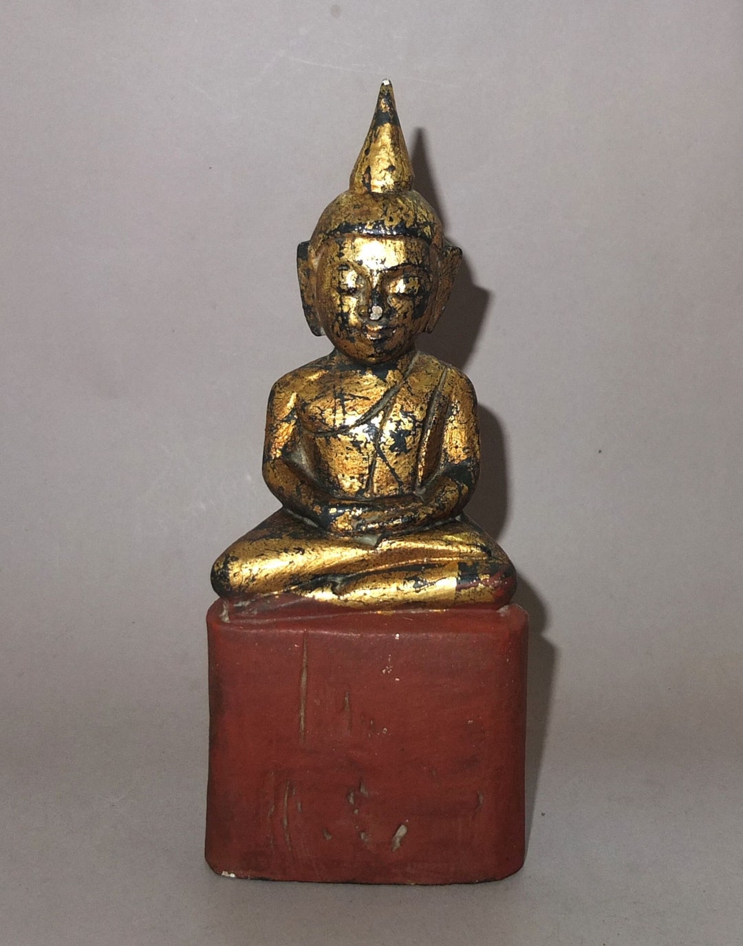 Old Gilt Hardwood Sitting Shan Buddha Statue From Burma, Golden Black ...