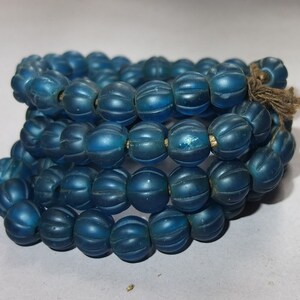 Strand with Round Petrol Colored Melon Shaped Glass Beads from Nepal, Ethnic Folk Jewelry Himalaya Region, FREE SHIPPING