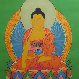 Tibetan Thangka Painting with Buddha Shakyamuni, Buddhist Painting on Cotton Tibet, Ceremonial Meditation Himalayan Art, FREE SHIPPING image 2