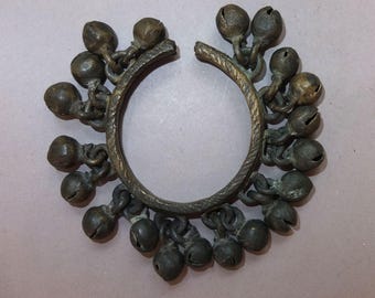 Old Brass Rattle Bracelet with Bells from Nepal, Percussion Tool, Dancer Rattles