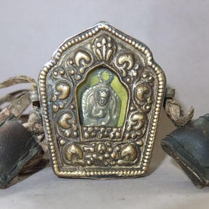 Tibetan Copper Ghau Gau with Brass Front filled with Brass Buddha, Buddhist Prayer Box Shrine Amulet, FREE SHIPPING