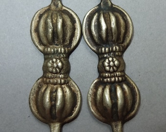 Two Buddhist Brass Dorje Amulets Pendants from Nepal, Buddhist Jewelry, Folk Amulet, Tribal Art, FREE SHIPPING