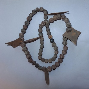 SHAMAN Necklace with Rudraksha Seed Beads and Iron Pendants from Nepal, Himalaya Jewelry, Buddhist Folk Art, FREE SHIPPING