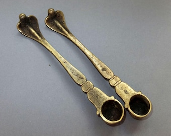 Two Brass Hindu Ritual Offering Spoons from Nepal, Ceremonial Water Milk Oil Spoons (15cm)