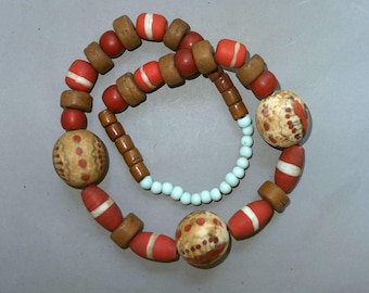 Handmade Old Nepal Ceramic and Glass Bead Necklace, Himalaya Art