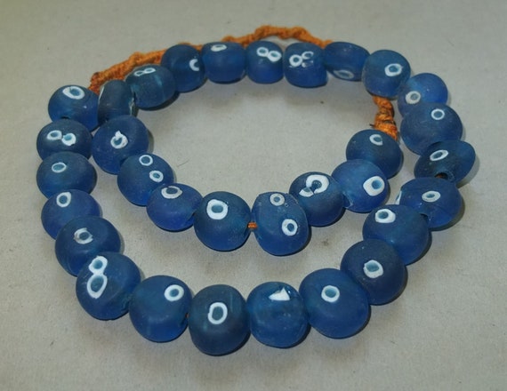 Nepali Folk Beads Nepalese Necklace with Oval Red Black Blue White Fused Glass Beads FREE SHIPPING Beads with Floral Design