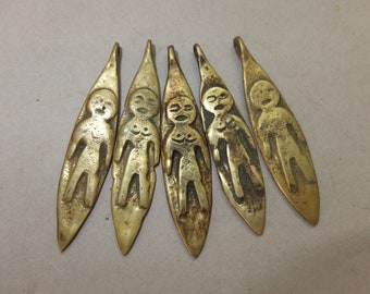 Five Old NAGA Handmade Brass Pendants, Folk Jewelry, Ethnic Art, Traditional Naga Pendants, FREE SHIPPING