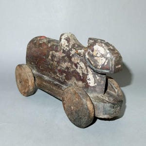 Antique Wooden Folk Shiva Nandi Statue with Wheels from Nepal, Hinduist Folk Art, Animal Carving, FREE SHIPPING
