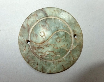 Green Brown Jade Amulet Pendant from Burma, Folk Jewelry