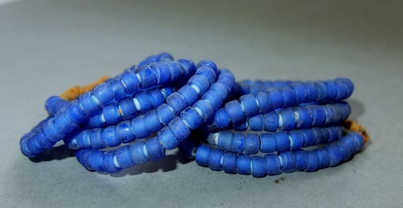 Two Necklaces Strands Old Used Oval Black White Striped Glass Beads from Nepal FREE SHIPPING Handmade Beads for Jewelry Making
