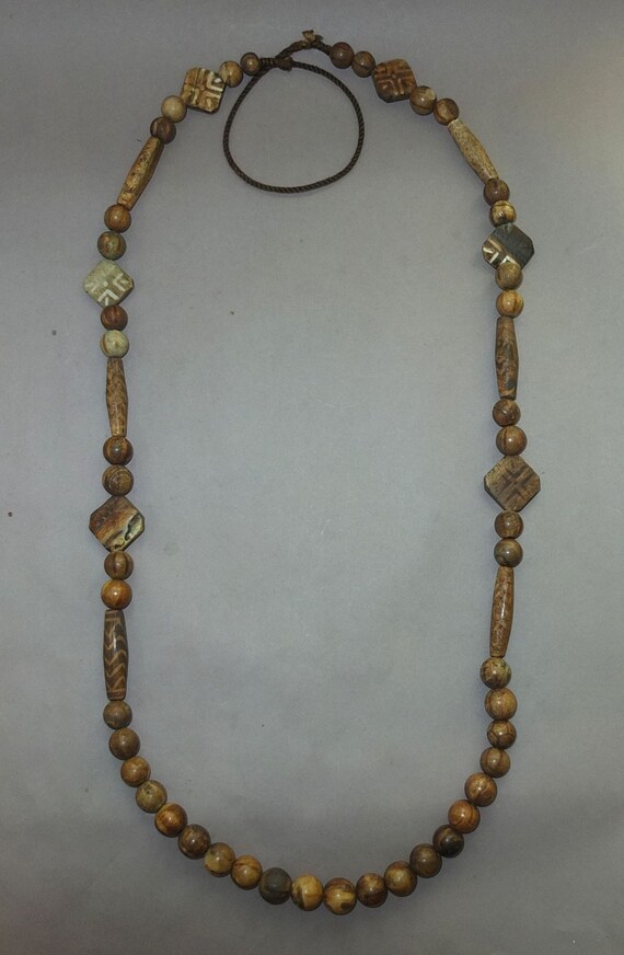 Long Heavy Beaded Strand Necklace with Fossilized… - image 2