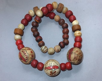Handmade Old Nepal Ceramic and Glass Bead Necklace, Himalaya Art