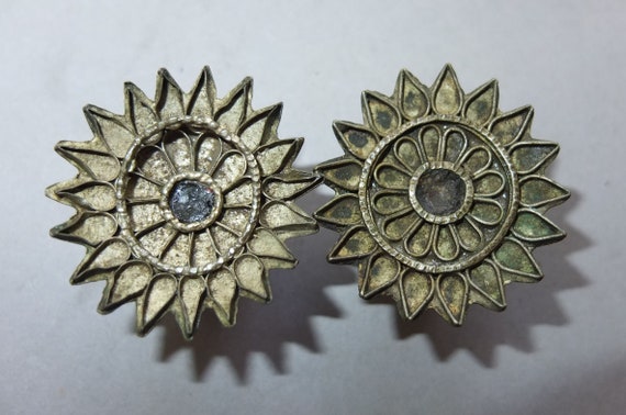 Pair Old Traditional Metal Earrings from Nepal, E… - image 2