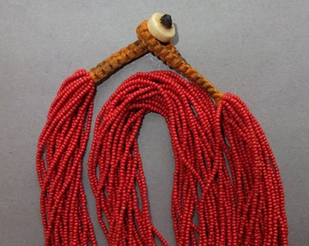 Multi Strand Necklace with 20 Strands Small Red Glass Beads, Nepali Necklace, Folk Jewelry, FREE SHIPPING