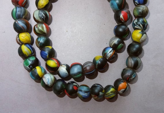 Necklace Strand with Old Used Round Varicolored M… - image 4