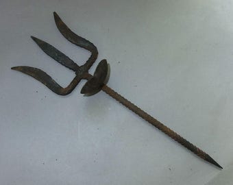 Iron Ritual Trisul Trident Attribute  of Hindu God Shiva with Small Bowl from Nepal