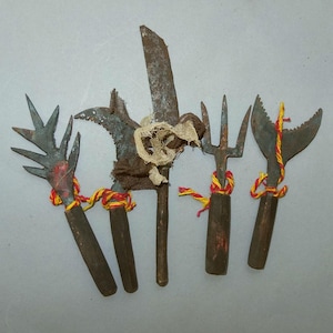 Five Iron Small Ritual Shaman Object Amulets from Nepal, Traditional Art, FREE SHIPPING